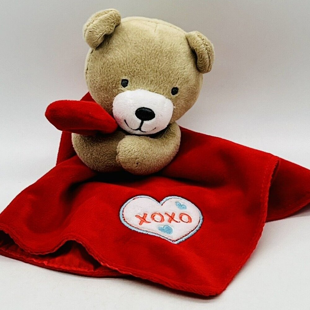 Baby Starters Tan Bear Red XOXO Lovey Security Blanket Rattle 12 inch 2014‎